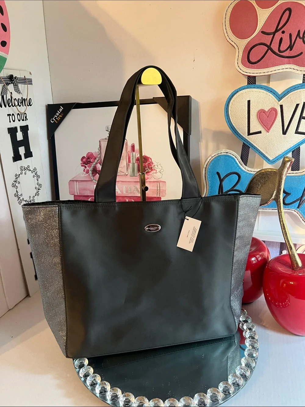 Coach Black with Shimmery Silver Side Panels tote bag